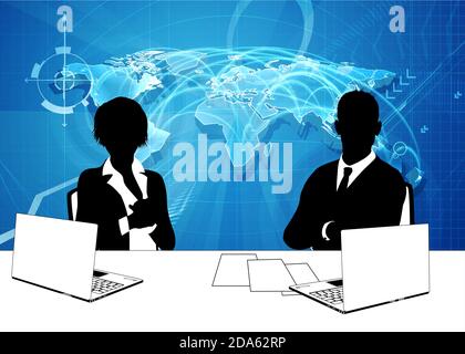 News Anchor Silhouette TV Reporter Presenters Stock Vector