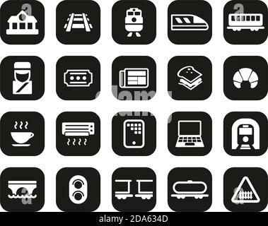 Railroad Travel & Cargo Transportation Icons White On Black Flat Design Set Big Stock Vector