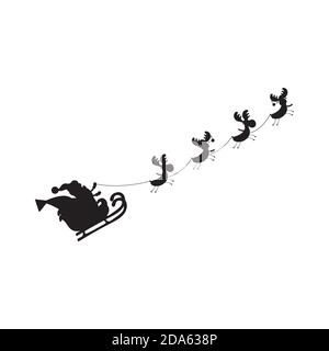 Reindeer pulling a sleigh from Santa Claus - cute funny Christmas illustrations isolated on a white background Stock Vector