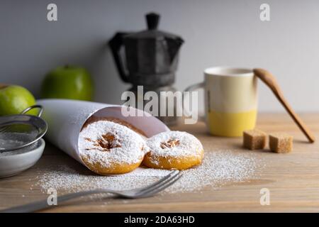 Homemade desert apple fritters made with organic ingredients. Stock Photo