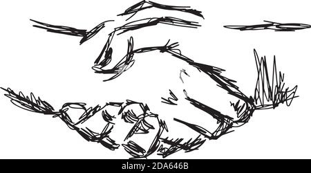 illustration vector doodle hand drawn sketch of handshake, partnership concept Stock Vector