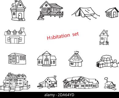 illustration vector doodles hand drawn of habitation or resident. Stock Vector