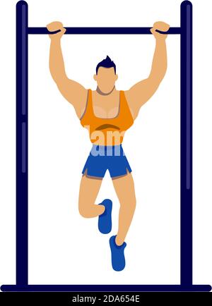 Athlete exercising on bar flat color vector faceless character Stock Vector