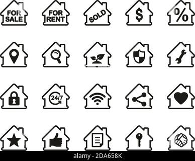 Real Estate Icons Black & White Set Big Stock Vector