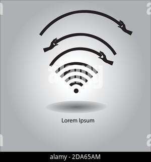 illustration vector wireless wifi icon with hand holding signal to make the signal better Stock Vector