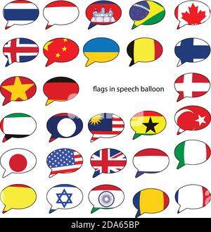 speech balloons with the design of the flags of popular countries Stock Vector