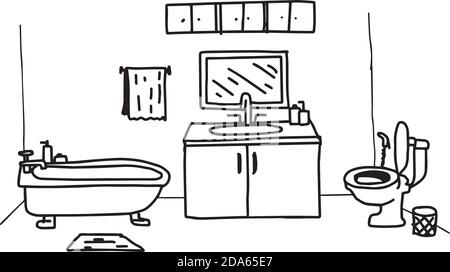 illustration vector doodles hand drawn toilet with object related Stock Vector