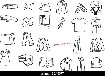 illustration vector doodles hand drawn objects in dressing room. Stock Vector