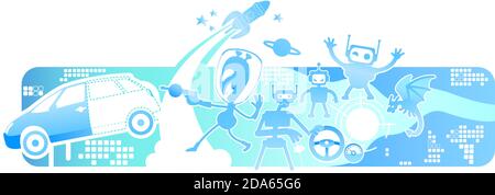 Action space video game 2D vector web banner, poster Stock Vector