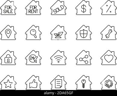 Real Estate Icons Black & White Thin Line Set Big Stock Vector