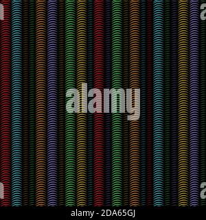 Multicolored vertical spiral stripes pipes, abstract seamless pattern, geometric ornament, grunge rainbow optical illusion. Colorful bright Stock Vector