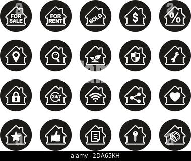 Real Estate Icons White On Black Flat Design Circle Set Big Stock Vector