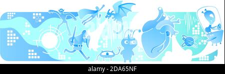 Fantasy video game 2D vector web banner, poster Stock Vector