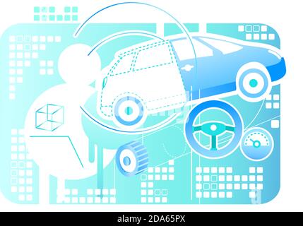 Car modeling 2D vector web banner, poster Stock Vector