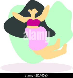 Happy Body postivie concept, happy jumping of over weight girl , fat acceptance movement, good vibes women. Stock Photo