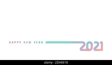 Happy New Year 2021 colorful line design multicolored shining on white vector background. Realistic 20 21 digital numbers sign concept, holiday cover Stock Vector