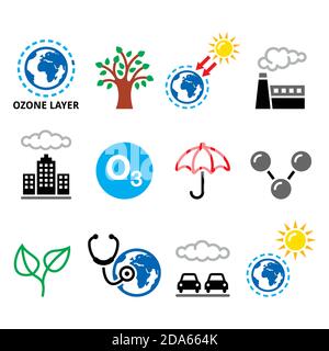 World ozone day, ecology, climate change vector icons set - green, eco concept Stock Vector