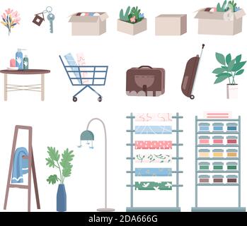 Home renovation and room decoration flat color vector objects set Stock Vector