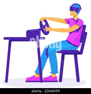 Home racing simulator flat color vector faceless character Stock Vector
