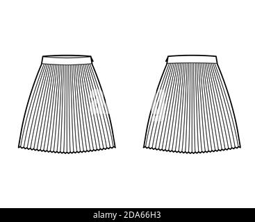 Skirt sunray pleat technical fashion illustration with below-the-knee ...