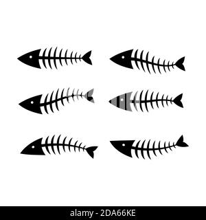 Fish bone or skeleton set vector illustration in a cartoon flat style Stock Vector
