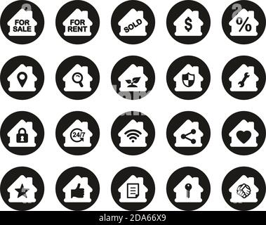 Real Estate Icons White On Black Flat Design Circle Set Big Stock Vector