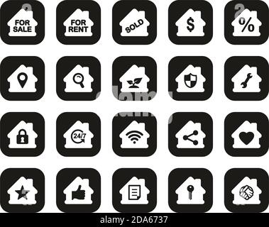 Real Estate Icons White On Black Flat Design Set Big Stock Vector
