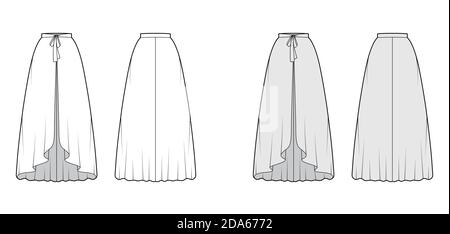 Skirt A-line fullness technical fashion illustration with knee