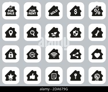 Real Estate Icons Black & White Flat Design Set Big Stock Vector