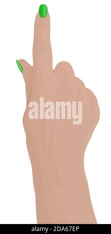 Hand, index finger, green manicure, vector illustration Stock Vector
