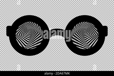black hypnotic glasses isolated on a transparent background. Vector illustration. Stock Vector