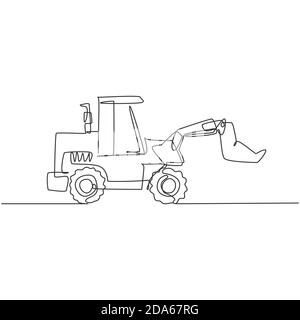 One continuous line drawing of bulldozer for digging soil and leveling ...