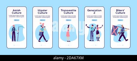 Subculture onboarding mobile app screen flat vector template Stock Vector