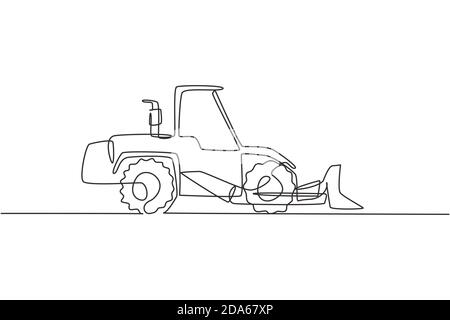 Heavy Equipment bulldozer tractor. Continuous one line drawing. Vector ...