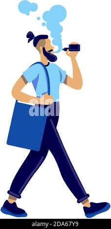 Vaping man flat color vector faceless character Stock Vector