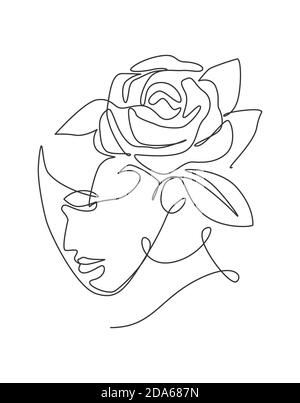 One continuous line art drawing minimalist woman portrait with flowers.  Beauty contour abstract face poster wall art print design concept. Dynamic  single line draw design graphic vector illustration 20616106 Vector Art at