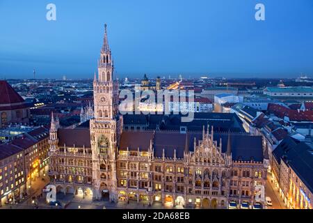 geography / travel, Germany, Bavaria, Munich, view of the old Peter at the old town with new city hall, Additional-Rights-Clearance-Info-Not-Available Stock Photo