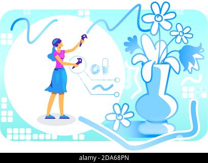 Artist with VR glasses 2D vector web banner, poster Stock Vector