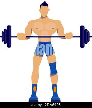 Athlete with barbell flat color vector faceless character Stock Vector
