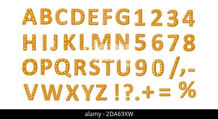 Gingerbread cookies alphabet and numbers vector illustration in a flat cartoon style Stock Vector