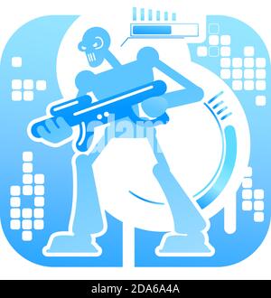 Video game robot boss 2D vector web banner, poster Stock Vector
