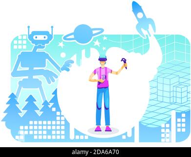 Cyber space 2D vector web banner, poster Stock Vector