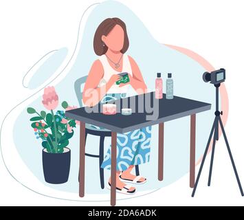Beauty vlogger flat color vector faceless character Stock Vector