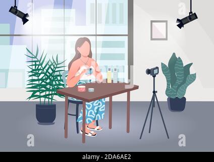 Makeup blogger flat color vector illustration Stock Vector