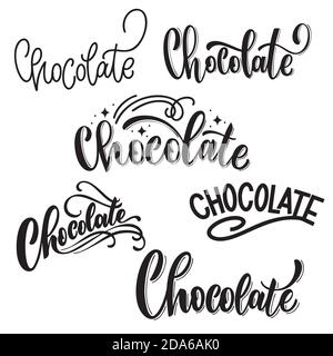 Different spelling of the word chocolate. Hand written lettering. Vector design elements for t-shirts, bags, posters, cards, stickers and menu Stock Vector