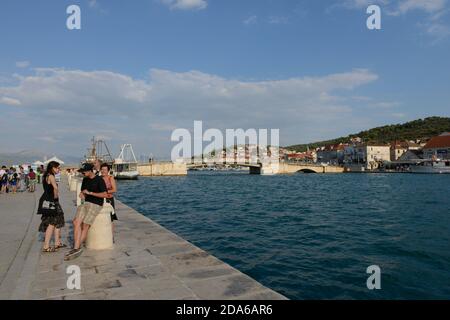 Tourists on the main promenade in the city of Trogir Stock Photo