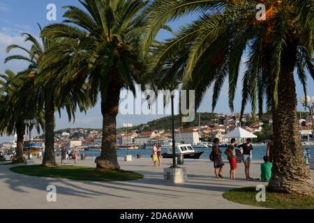 Tourists on the main promenade in the city of Trogir Stock Photo