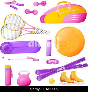 Female aerobics gear flat color vector objects set Stock Vector