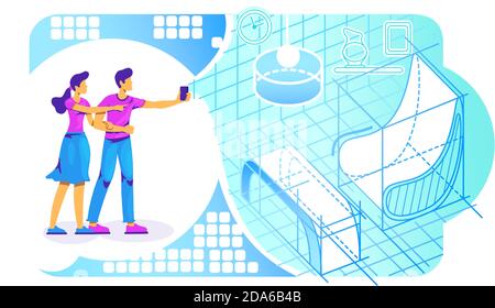 AR interior projection 2D vector web banner, poster Stock Vector