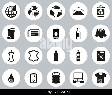 Recycling Or Upcycling Icons Black & White Flat Design Circle Set Big Stock Vector